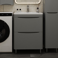 Style Line Тумба с раковиной Бергамо Мини 60 серая Люкс антискрейтч Plus – фотография-16